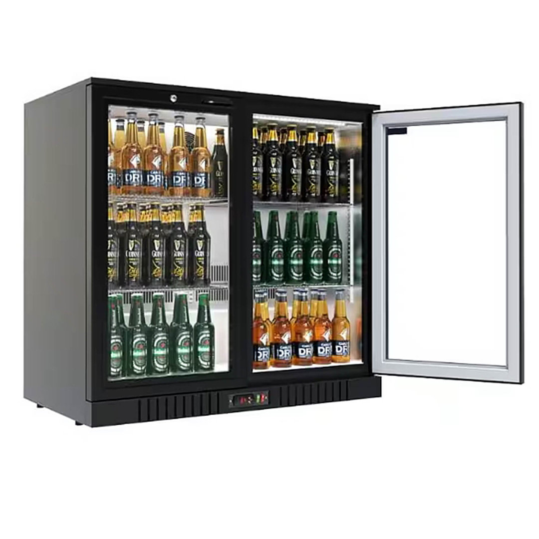 35 In. 7.4 Cu. Ft. Commercial 2 Glass Wing Door Counter Height Back Bar Cooler Refrigerator In Black Cooler Depot