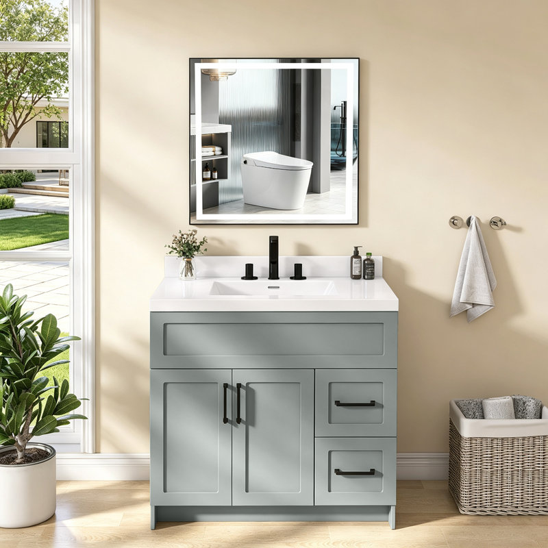Comptoir de salle de bain 36 "x P 22" avec comptoir intégré pour salle de bain simple et dosseret blanc 3,5 "3 trous de robinet pré-percé pour 8" de large