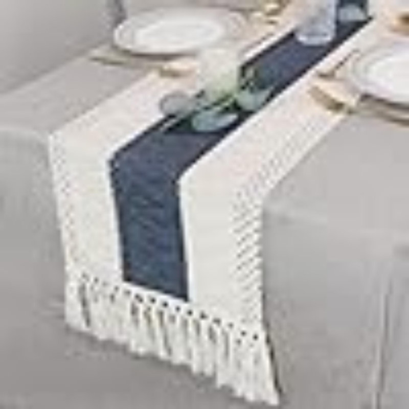 Table Runner Long With Tassels Boho Macrame Farmhouse Table Runners For Home Decor Party Bohemian Rustic Bridal Shower Dining Decorations