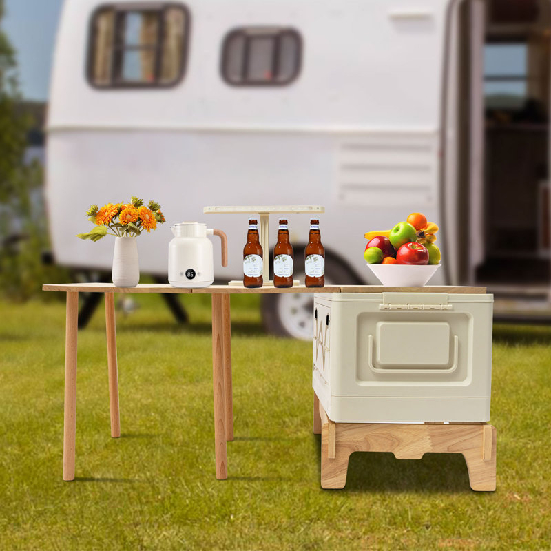Table de camping pliante avec rangement et lumière
