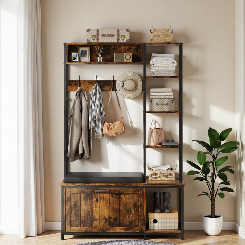 Hall Tree Coat Rack, Hall Tree With Bench And Shoe Storage, Mud Room Storage Furniture, Brown