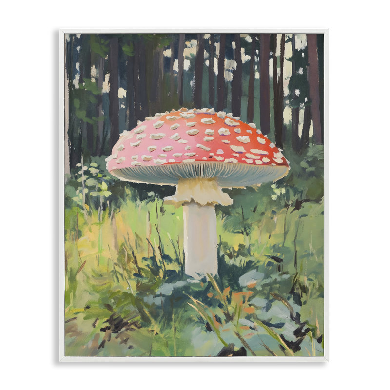Giclée encadrée de champignon rouge dans une forêt ensoleillée, design par The Prints Vibe, 14 x 11