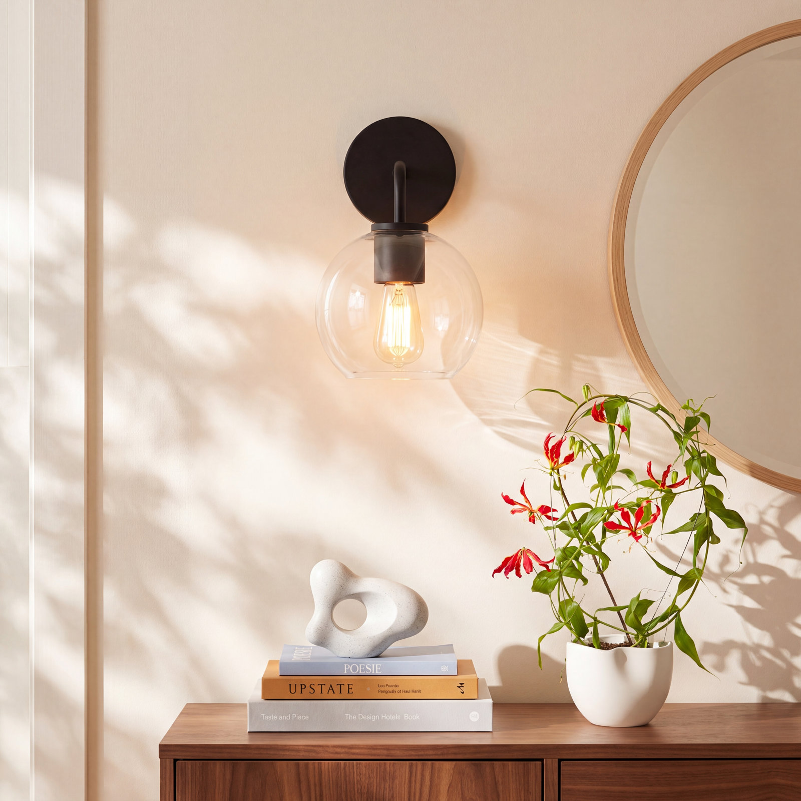 Childerley Single Light Dimmable Armed Sconce, Midnight Black, Clear