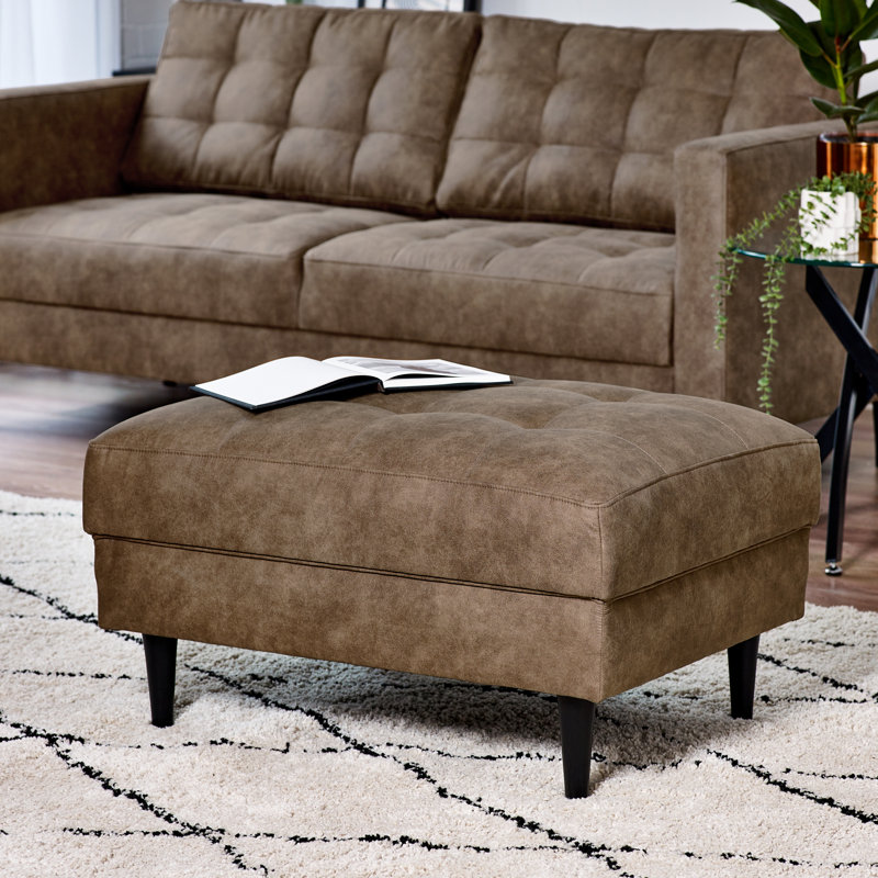 Jodi Faux Leather Footstall Ottoman - Upholstered Modern Retro Fabric Stylish & Contemporary, Brown