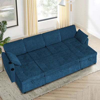 108" Sectional Sleeper Sofa Bed With Storage Chaises And Adjustable Backrest, U-Shape Reversible Couch With Pull-Out Bed, Convertible Sofa With USB Charging Port For Living Room, House