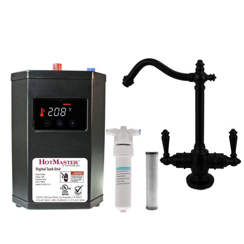 Victorian 9" 2-Handle Hot and Cold Water Dispenser Faucet with Heating Tank and Filter System, Matte Black