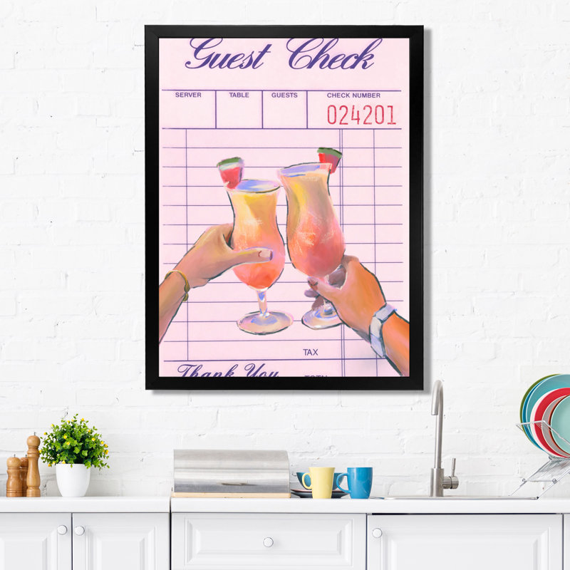 Watermelon Téquila Cheers Check - Art mural cocktails, H 20 po x l 12 po x P 1 po, Toile encadrée noire simple
