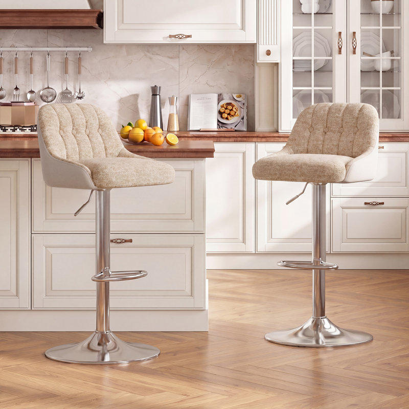 Upholstered Counter Stool with Metal Frame, Camel