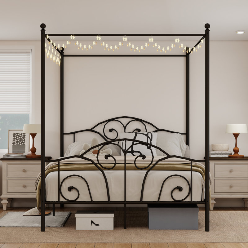 Canopy Metal Bed Frame, Black, Queen