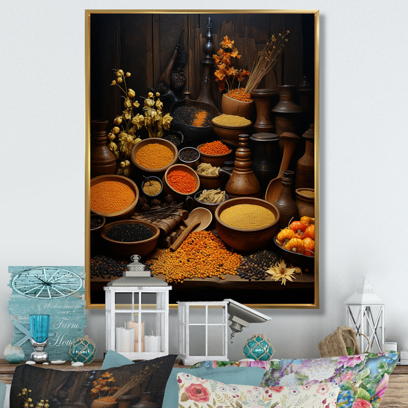 «Oriental Spices Food IV», reproduction sur toile, H 44 po x l 34 po x P 1,5 po, Cadre flottant doré