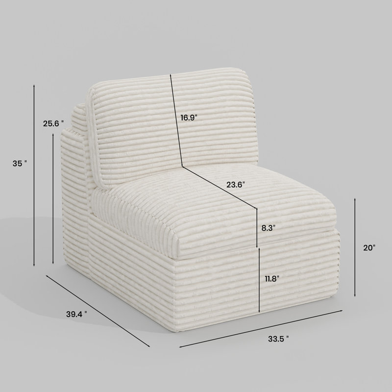 Wide Plush Corduroy Boneless Single Seat Chair Of Compressed Sofa, White