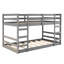 Lit superposé simple gris avec pieds en pin massif, garde-corps pleine longueur pour la sécurité, petites chambres peu encombrantes, ensemble de lattes inclus, stabilité du cadre, fonctionnel dans des espaces limités, convient aux matelas