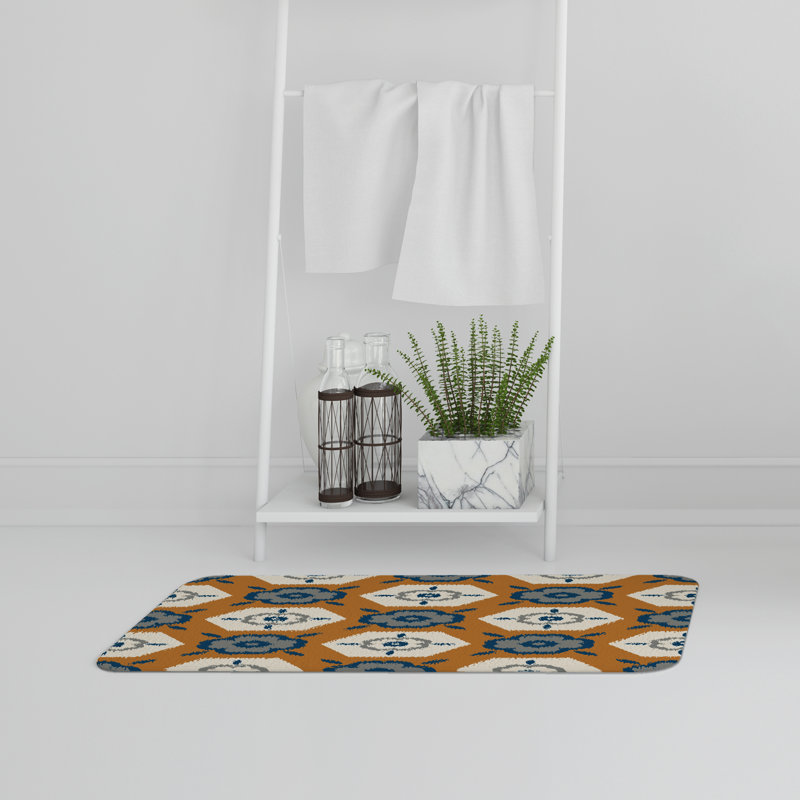 Akhi Non-Slip Backing Bath Rug, Orange Floral
