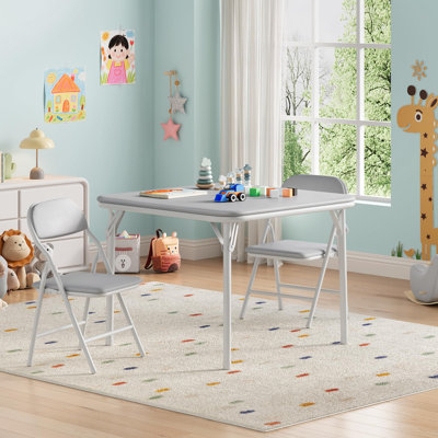Ensemble de table pliante et chaises 3 pièces, ensemble de table de salle à manger portable avec chaises rembourrées, table pliante grise et chaises pour l'intérieur et l'extérieur