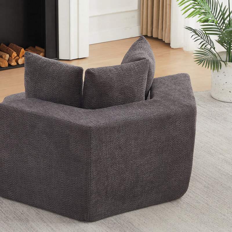 Méridienne simple 54 po modulaire hexagonale avec revêtement en chenille, L 54 po, Chenille gris