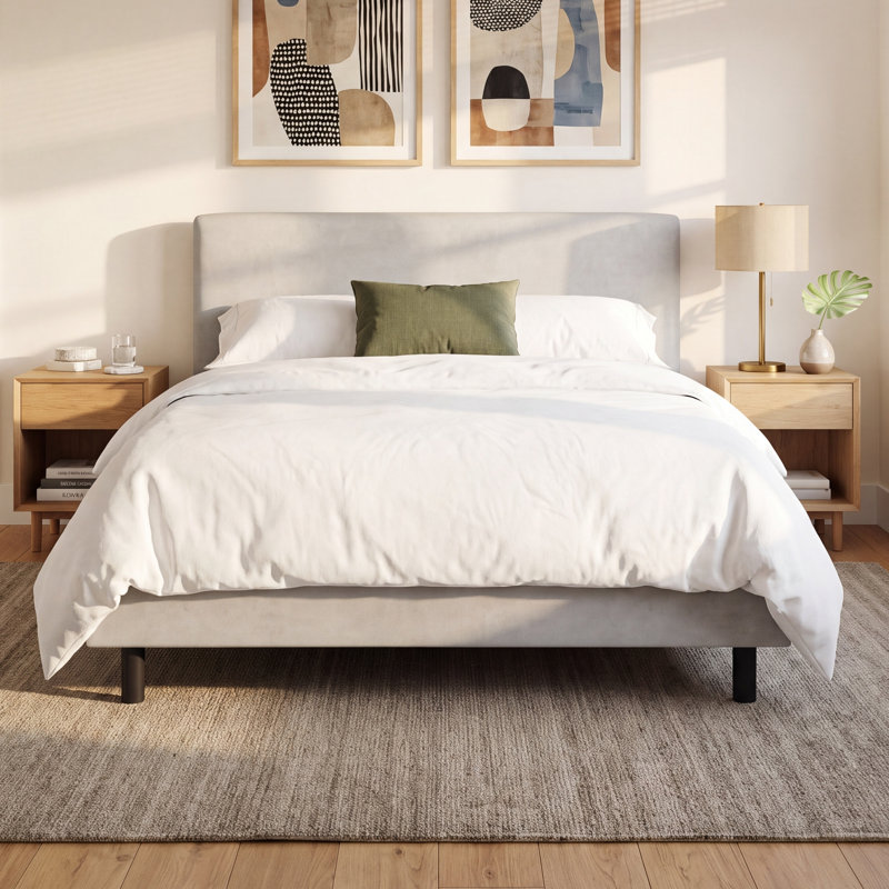 Eisley Upholstered Platform Bed, King, Classic Sandstone Linen