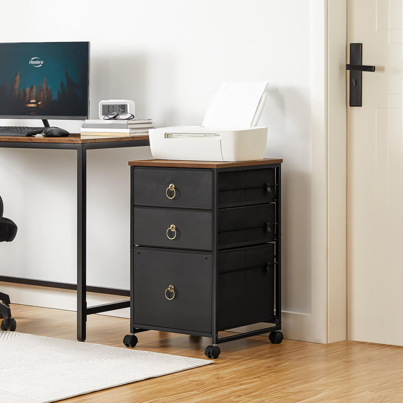 Classeur mobile à 3 tiroirs, classeur vertical, tiroirs de rangement sous le bureau pour le bureau personnel, support pour imprimante à roulettes, format A4 / lettre, tiroir non tissé (brun rustique et noir)