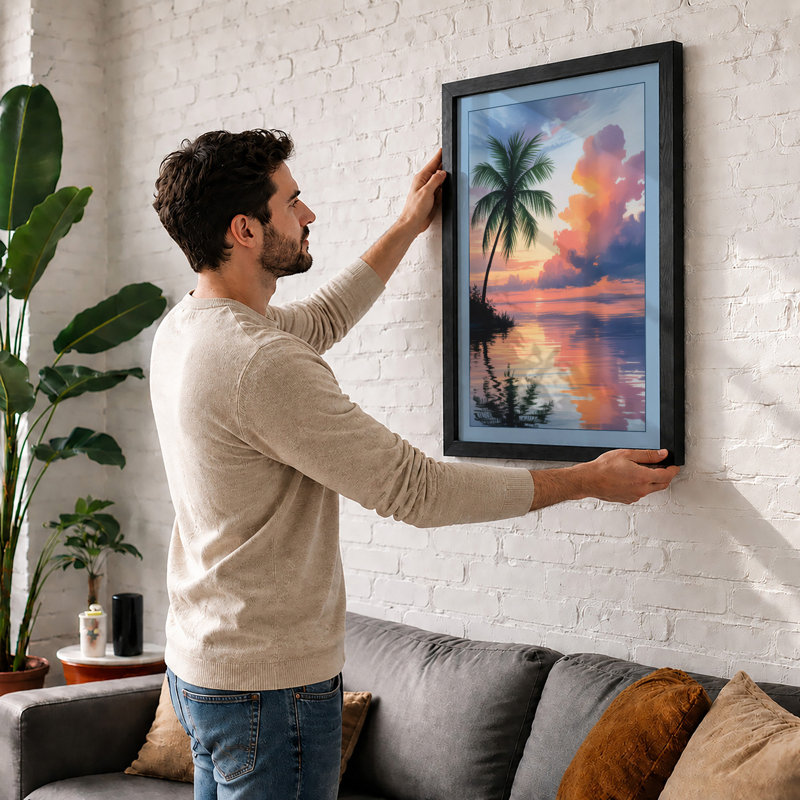 Tropical Sunset Reflection Coastal - Framed Print, A3 - 42.0 x 29.7 cm, White