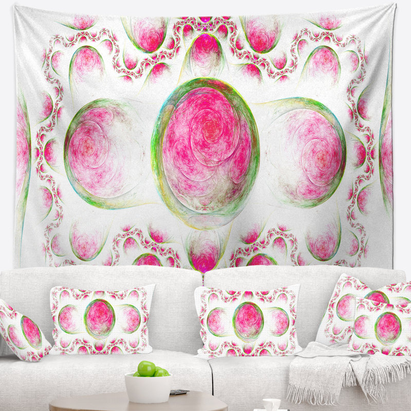 Motif rose abstrait sur tapisserie blanc, H 32 po x l 39 po