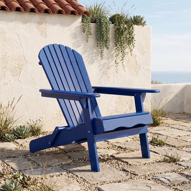 Chaise Adirondack pliante en bois d'acacia avec accoudoirs, Blue