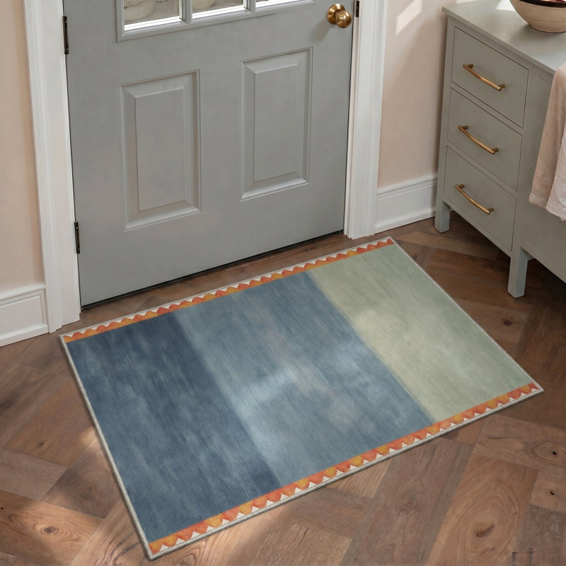 Tapis intérieur bleu / vert lavable à la machine Marine avec envers antidérapant, Rectangle 6' x 9'
