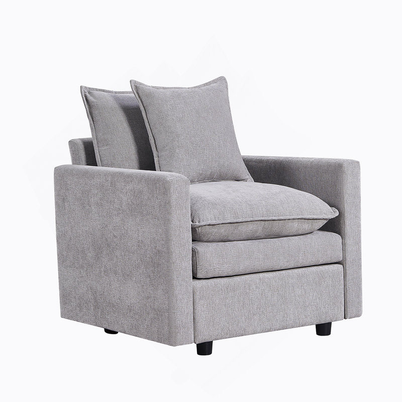 Fauteuil confortable en tissu chenille pour le salon, favorisant la détente, Gris