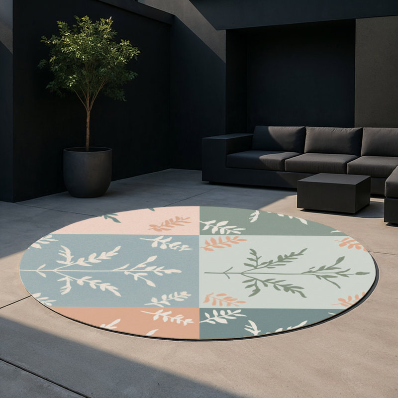 Tapis intérieur et extérieur Blush Petals, Rond 5 pi