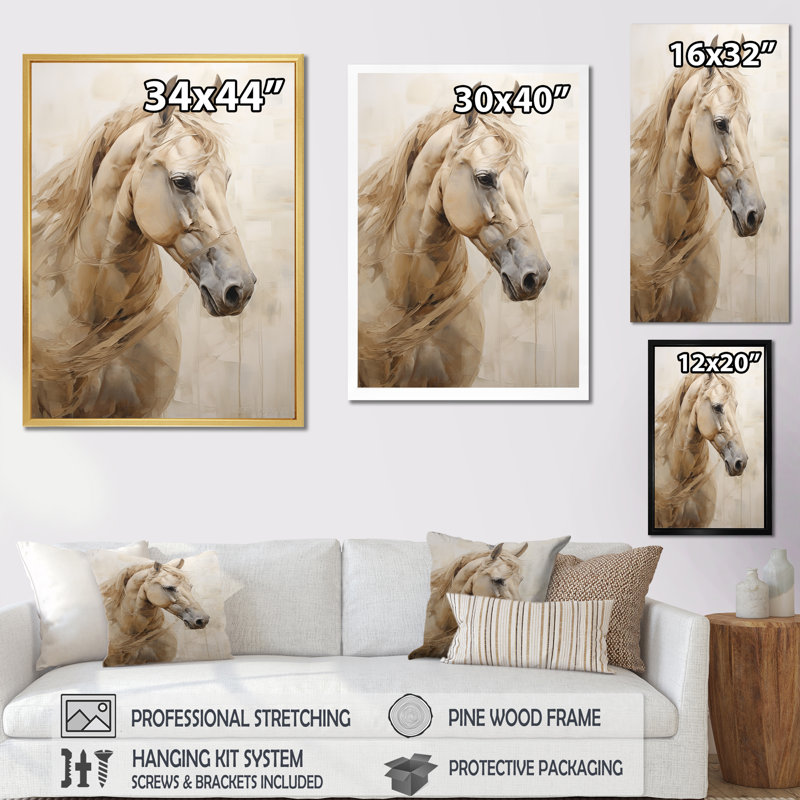 Portrait de cheval sophistiqué IV, H 44 po x l 34 po x P 1,5 po, Encadrement doré