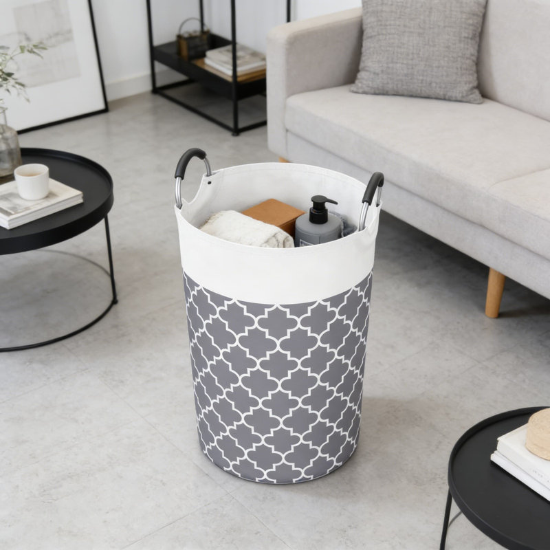 Large Capacity Foldable Fabric Laundry Hamper With Aluminum Handles - Cylindrical Storage Bin For Home, Dorm, Or Commercial Use - Multi-Purpose Organizer With Lantern Pattern Design