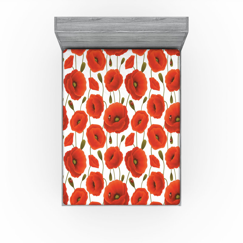 Drap-housse Ambesonne, paquet de 2, Orange / vert olive / blanc floral, Drap-housse de taille double