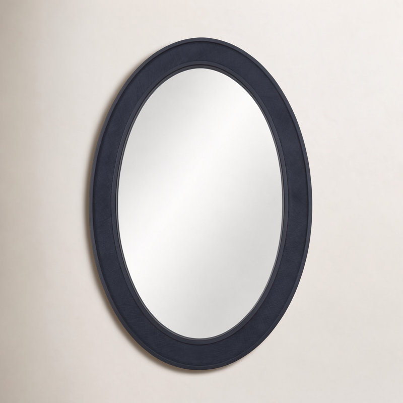 Raffia Oval Accent Mirror, Navy