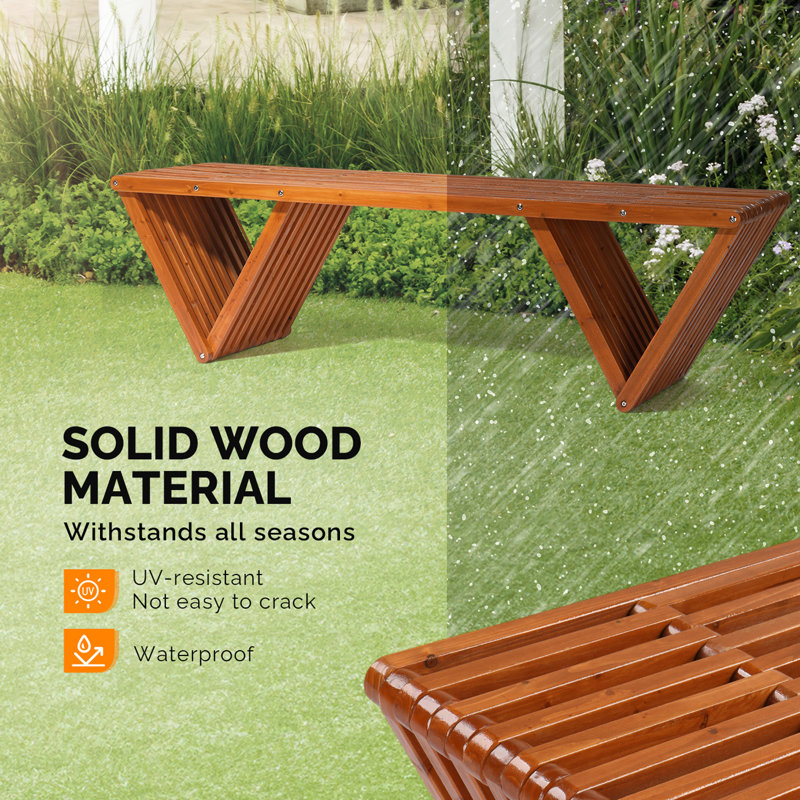 Latitude Run® 63 In. 3-Person Outdoor Wood Bench With Triangle Base ...