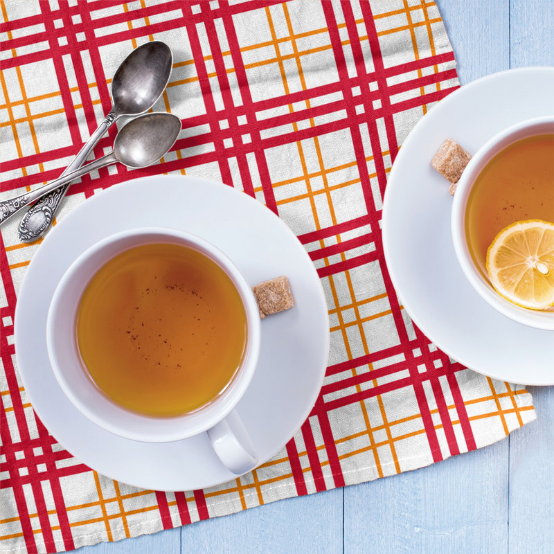 Plaid Tea Towel Kitchen Towel, Polyester, White/Red/Yellow