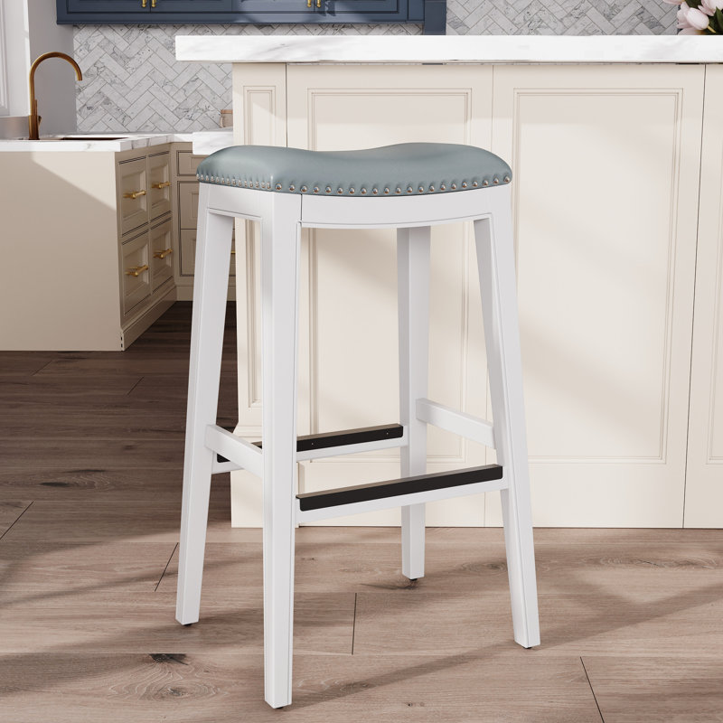 Le tabouret de bar de 30 po de hauteur, blanc avec cuir gris, assure une apparence élégante dans le siège de la cuisine ou du tabouret en cuir, la finition, la création et le confort moderne