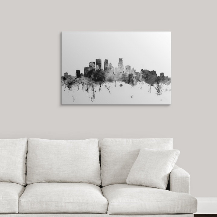 «Francy Minneapolis Minnesota Skyline» par Michael Tompsett, impression, H 24 po x l 36 po x P 1,5 po, Toile