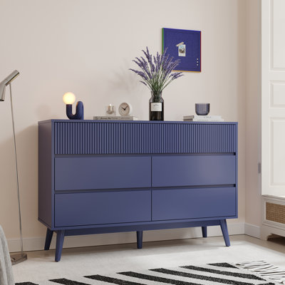 Natural Wood 7-Drawer Dresser - Striped Surface & Pull-Free Drawers