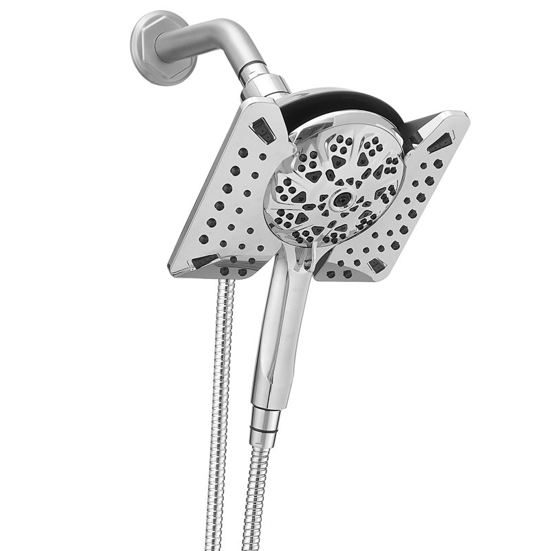 Double pomme de douche murale à 10 jets et robinet de pomme de douche à main 1,8 GPM en chrome poli