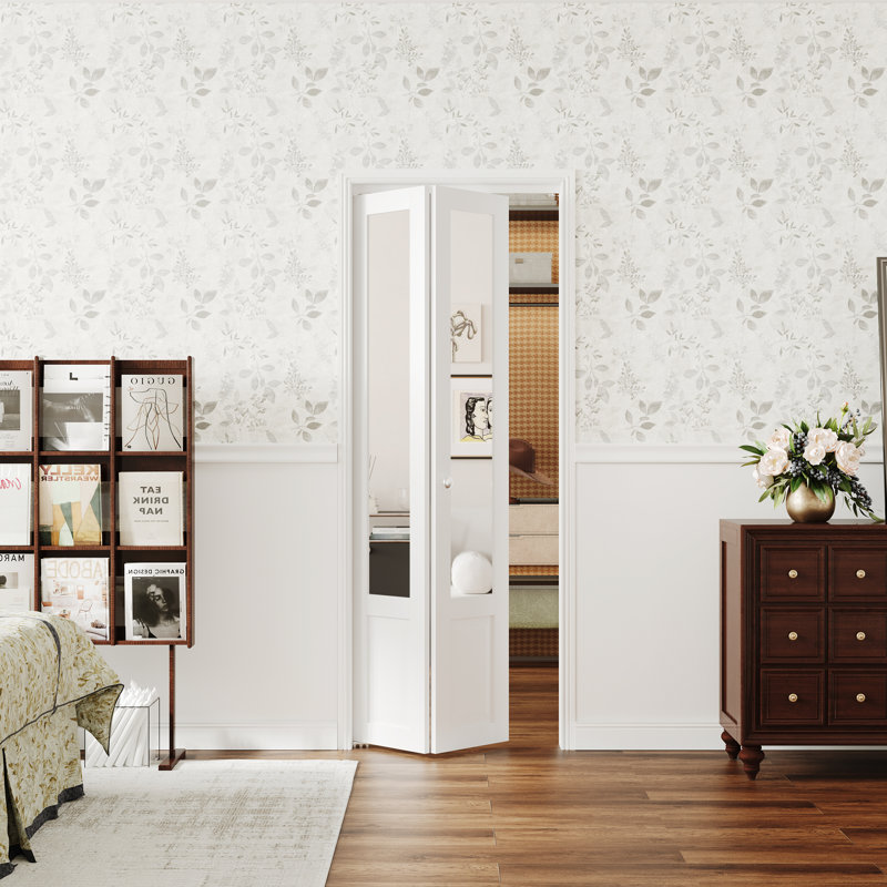 Porte intérieure pliante demi-Lite en panneau de fibres à densité moyenne à miroir blanc, portes de placard pliantes avec quincaillerie, blanc