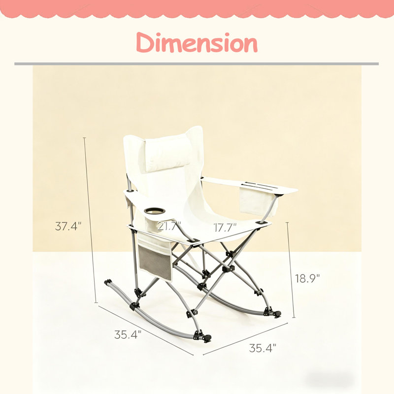 Ensemble de 2 chaises berçantes de parc, chaises portatives et chaises de camping berçantes pliantes, Crème / Blanc