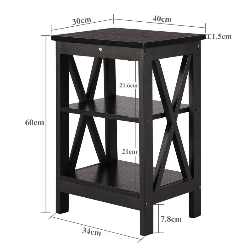 NS Manufactured Wood Bedside Table, Nightstand Sofa Side Table with 3-Tier Storage Shelf for Living Room, Bedroom, Stable Steel Frame, Easy Assembly