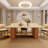 Dining Table With Unique Travertine Slab Top And Semi-Circular Stripe Base （1 item 2 packages）