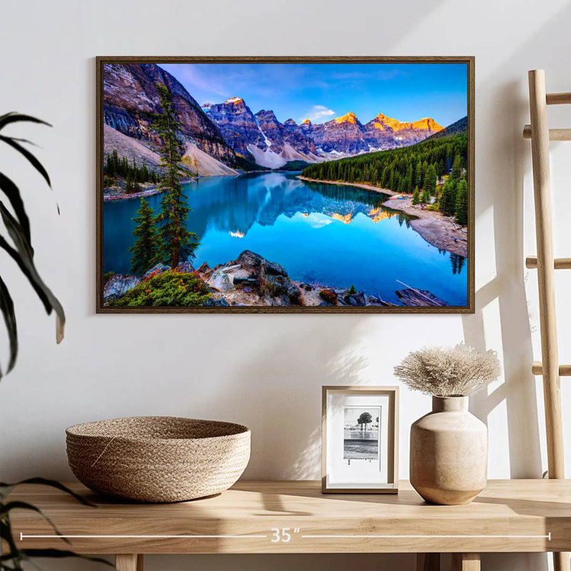 Incroyable lac Moraine, 25 po x 17 po, Cadre flottant noyer