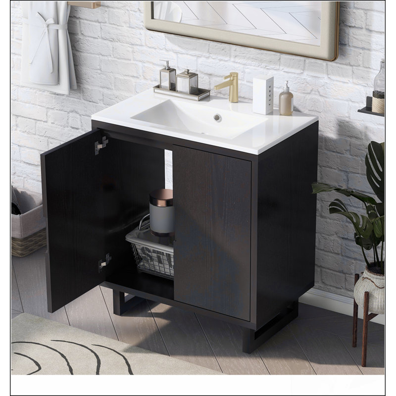 Ensemble de meuble-lavabo 30 po avec lavabo, armoire combinée et meuble de rangement pour salle de bain, Noir