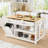 White Kitchen Island with Solid Wood Butcher Block Top, Power Outlet, 2 Bar Stools, Drawers, and Tilt-Out Trash Bin-58052331