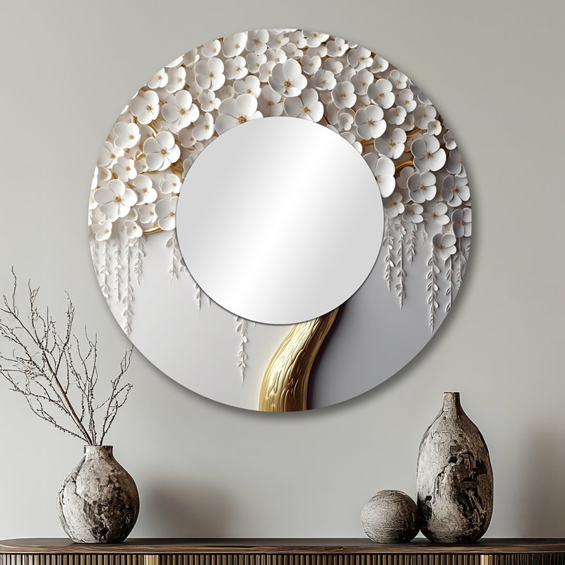 Orchidée blanche Pipsa, jardin de branches II - grand miroir d'arbre floral, 29 po x 29 po
