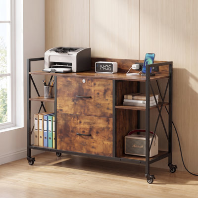 Classeur mobile vintage en bois de 103 cm de large avec étagères réglables, meuble de rangement mobile pour bureau à domicile