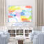 Collage de couleurs abstrait, jaune, bleu, cyan, bleu sarcelle, rose, blanc, orange, rouge-586905561