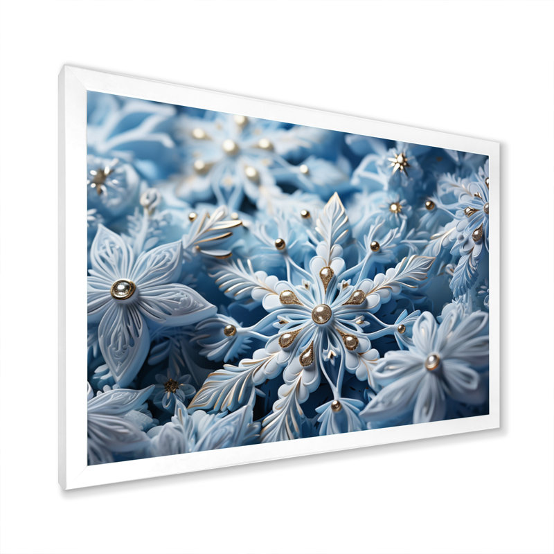 " Glimmering Snowflakes I ", 30" H x 40" W x 1.5" D, White Single Picture Framed