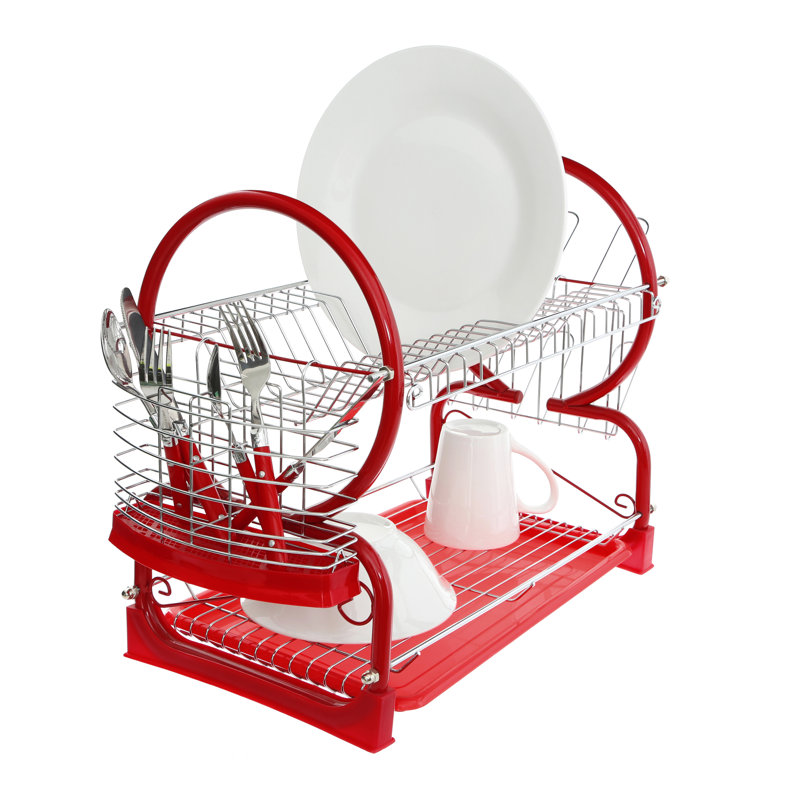 2 Tier Dish Drainer with Tray II, Red