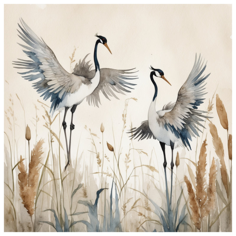 Rideaux de fenêtre Cranes Watercolor Illustration, 50 po x 92 po - 1 panneau, Blocage